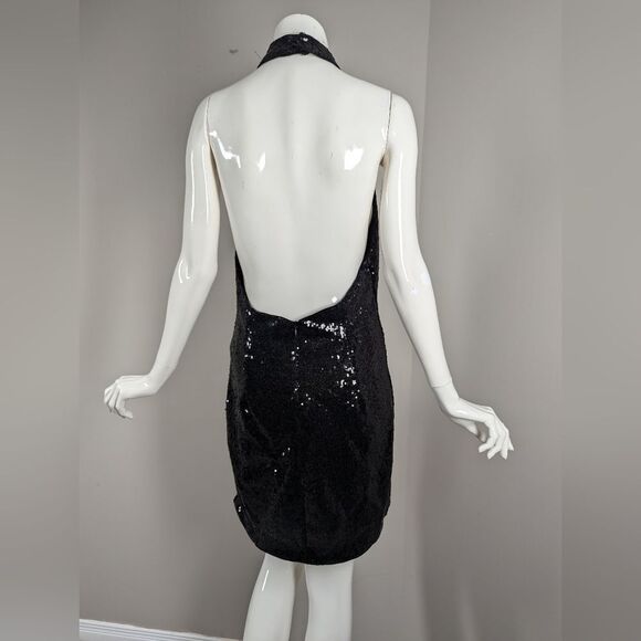 Dynamite Black Sequin Halter Mini Dress Sparkle Party Size Med - Picture 7 of 9